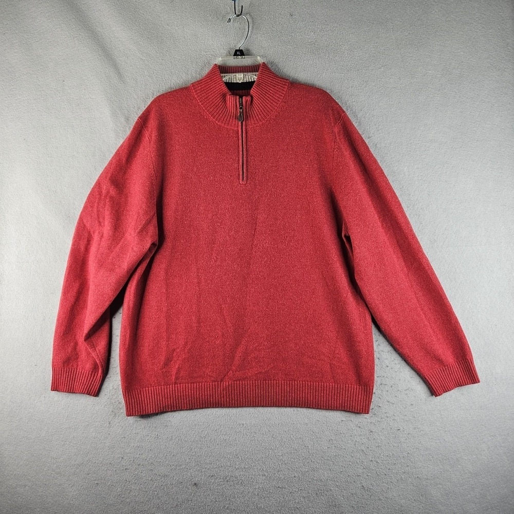 Lands End Cashmere Sweater Mens Large Red Half Zip Pullover 100% Knit
